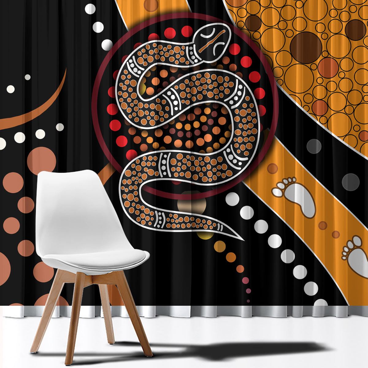 Aboriginal Snake Pattern Dot Art Window Curtain - Wonder Print Shop