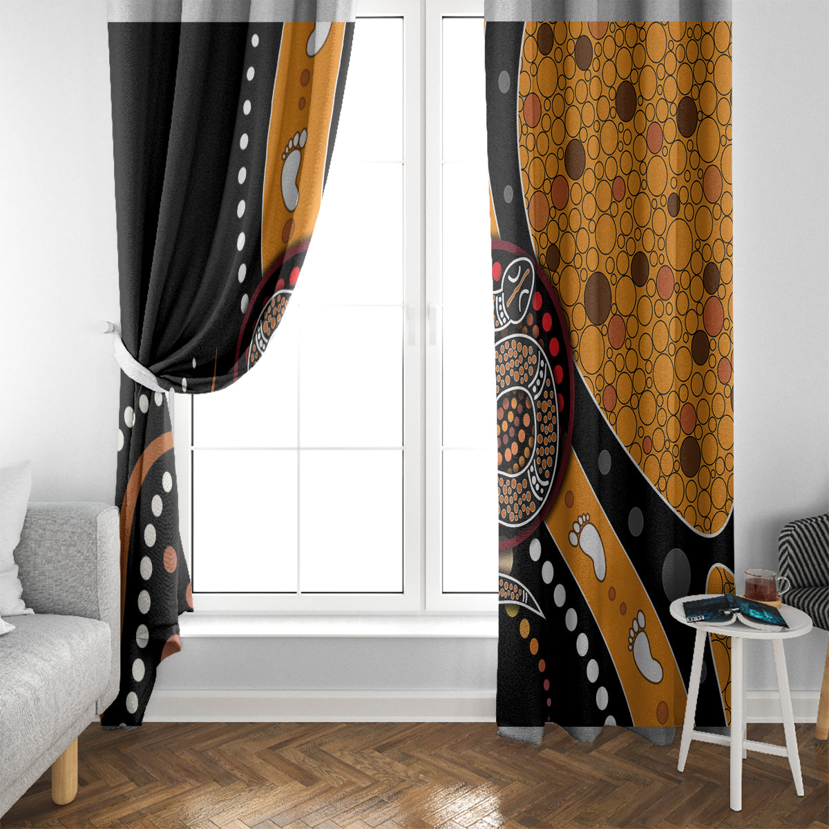 Aboriginal Snake Pattern Dot Art Window Curtain - Wonder Print Shop