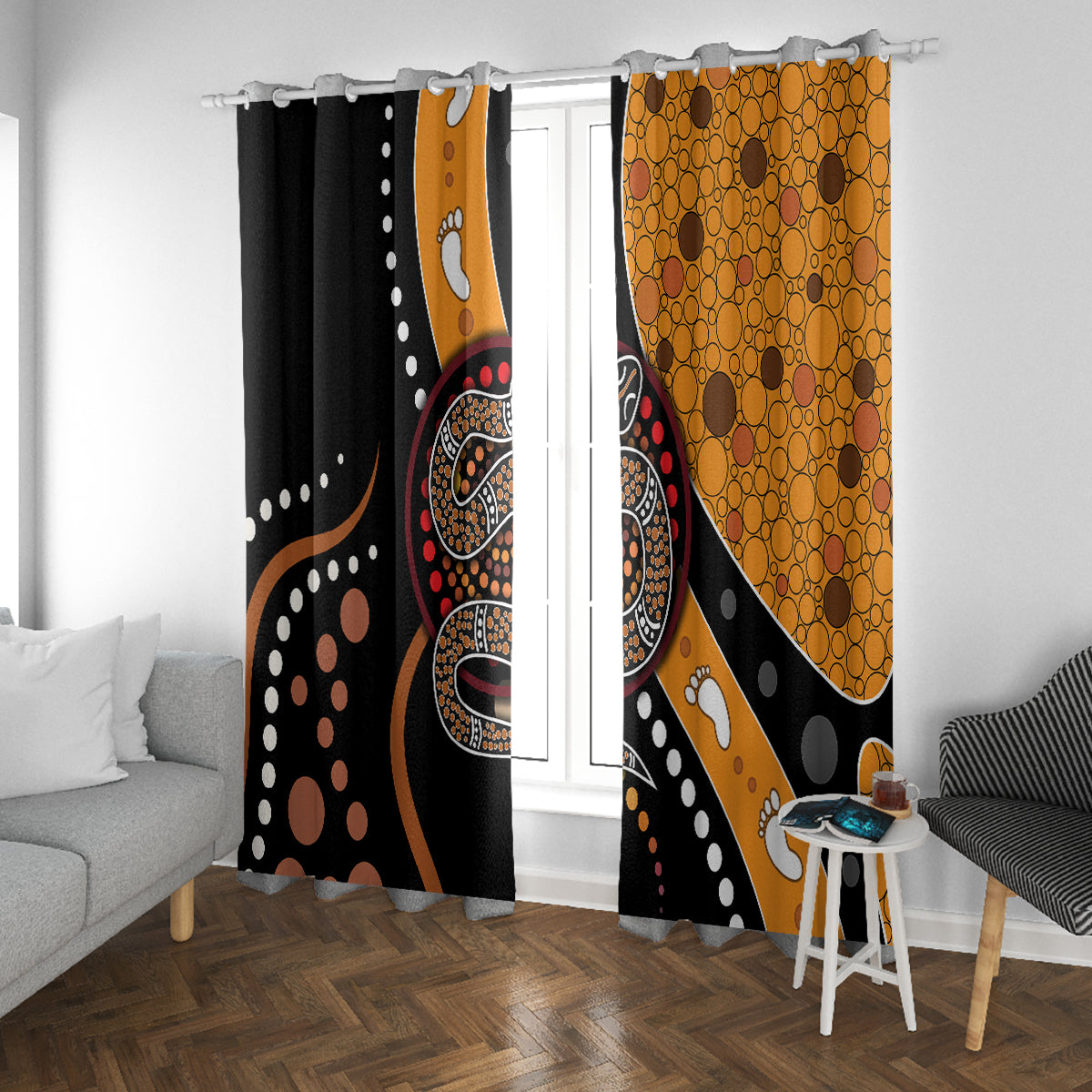 Aboriginal Snake Pattern Dot Art Window Curtain - Wonder Print Shop
