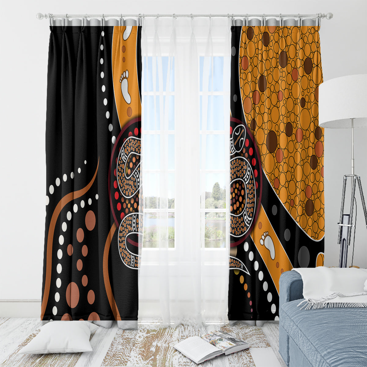 Aboriginal Snake Pattern Dot Art Window Curtain - Wonder Print Shop