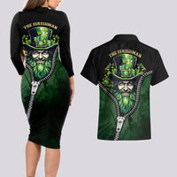The Irish Man 3D Zip Art Couples Matching Long Sleeve Bodycon Dress and Hawaiian Shirt - Wonder Print Shop