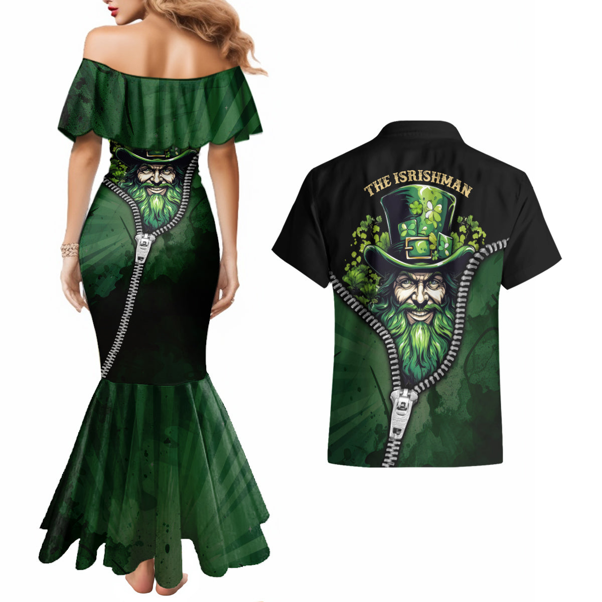 The Irish Man 3D Zip Art Couples Matching Mermaid Dress and Hawaiian Shirt - Wonder Print Shop