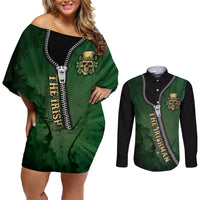 The Irish Man 3D Zip Art Couples Matching Off Shoulder Short Dress and Long Sleeve Button Shirt - Wonder Print Shop