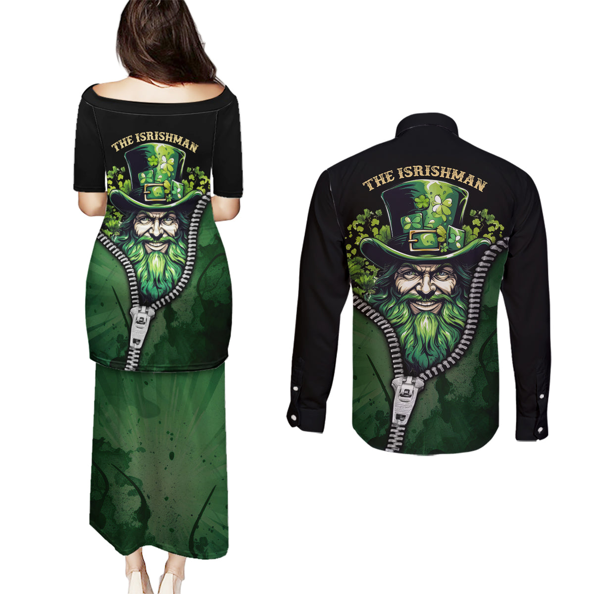 The Irish Man 3D Zip Art Couples Matching Puletasi and Long Sleeve Button Shirt - Wonder Print Shop