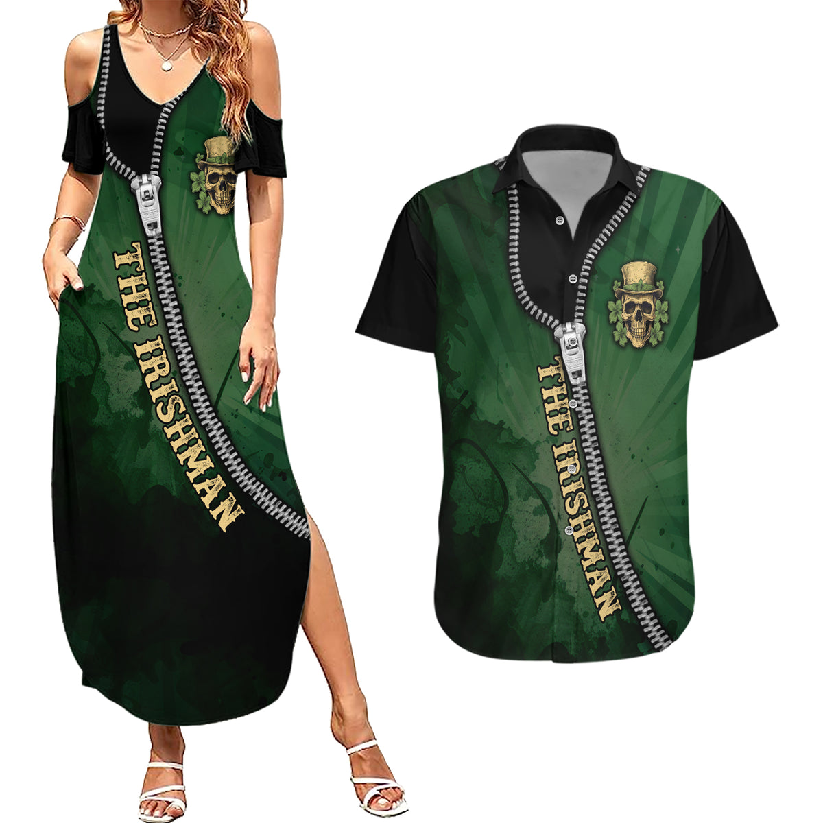 The Irish Man 3D Zip Art Couples Matching Summer Maxi Dress and Hawaiian Shirt - Wonder Print Shop