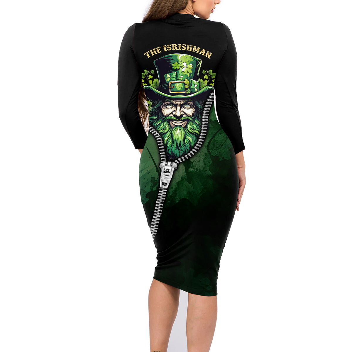 The Irish Man 3D Zip Art Family Matching Long Sleeve Bodycon Dress and Hawaiian Shirt - Wonder Print Shop