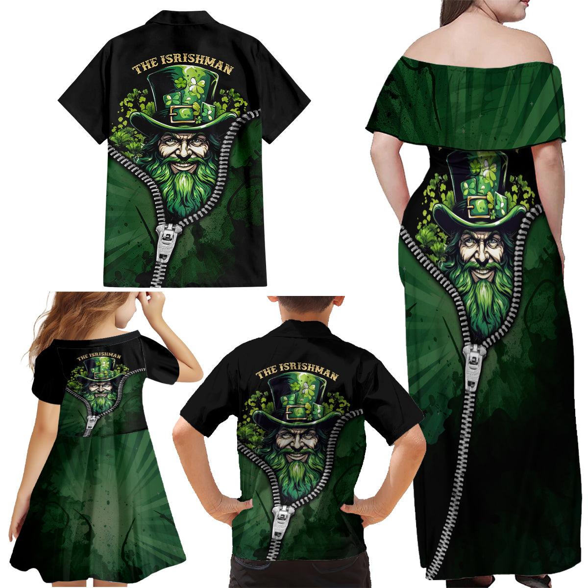 The Irish Man 3D Zip Art Family Matching Off Shoulder Maxi Dress and Hawaiian Shirt - Wonder Print Shop