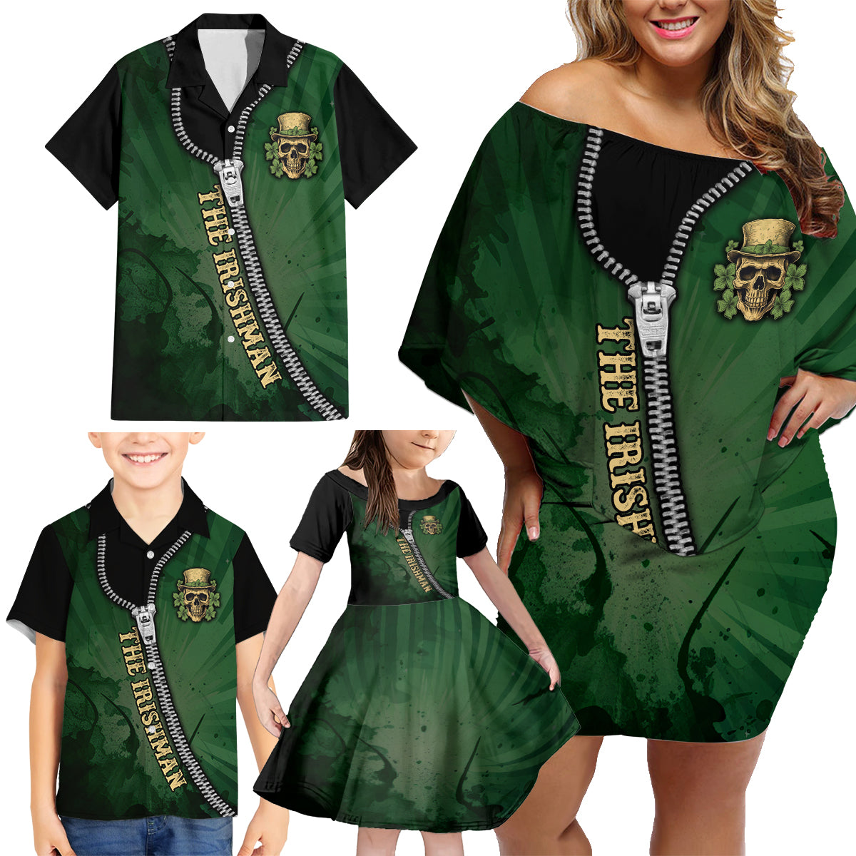 The Irish Man 3D Zip Art Family Matching Off Shoulder Short Dress and Hawaiian Shirt - Wonder Print Shop