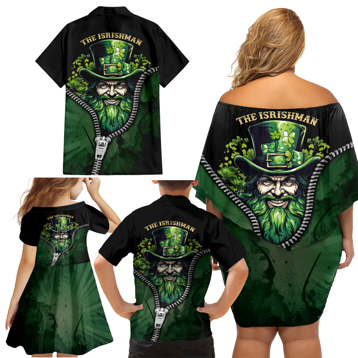 The Irish Man 3D Zip Art Family Matching Off Shoulder Short Dress and Hawaiian Shirt - Wonder Print Shop
