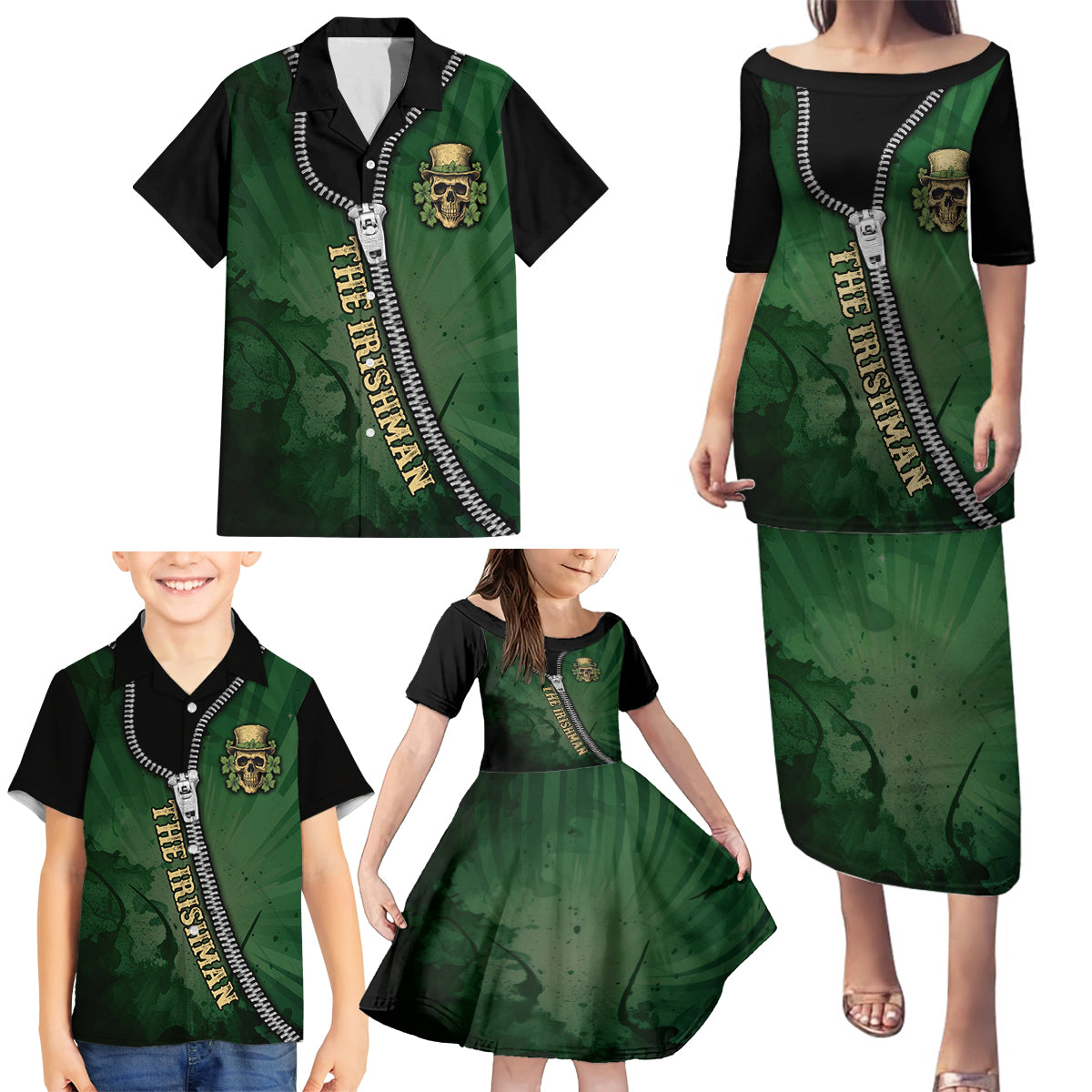 The Irish Man 3D Zip Art Family Matching Puletasi and Hawaiian Shirt - Wonder Print Shop