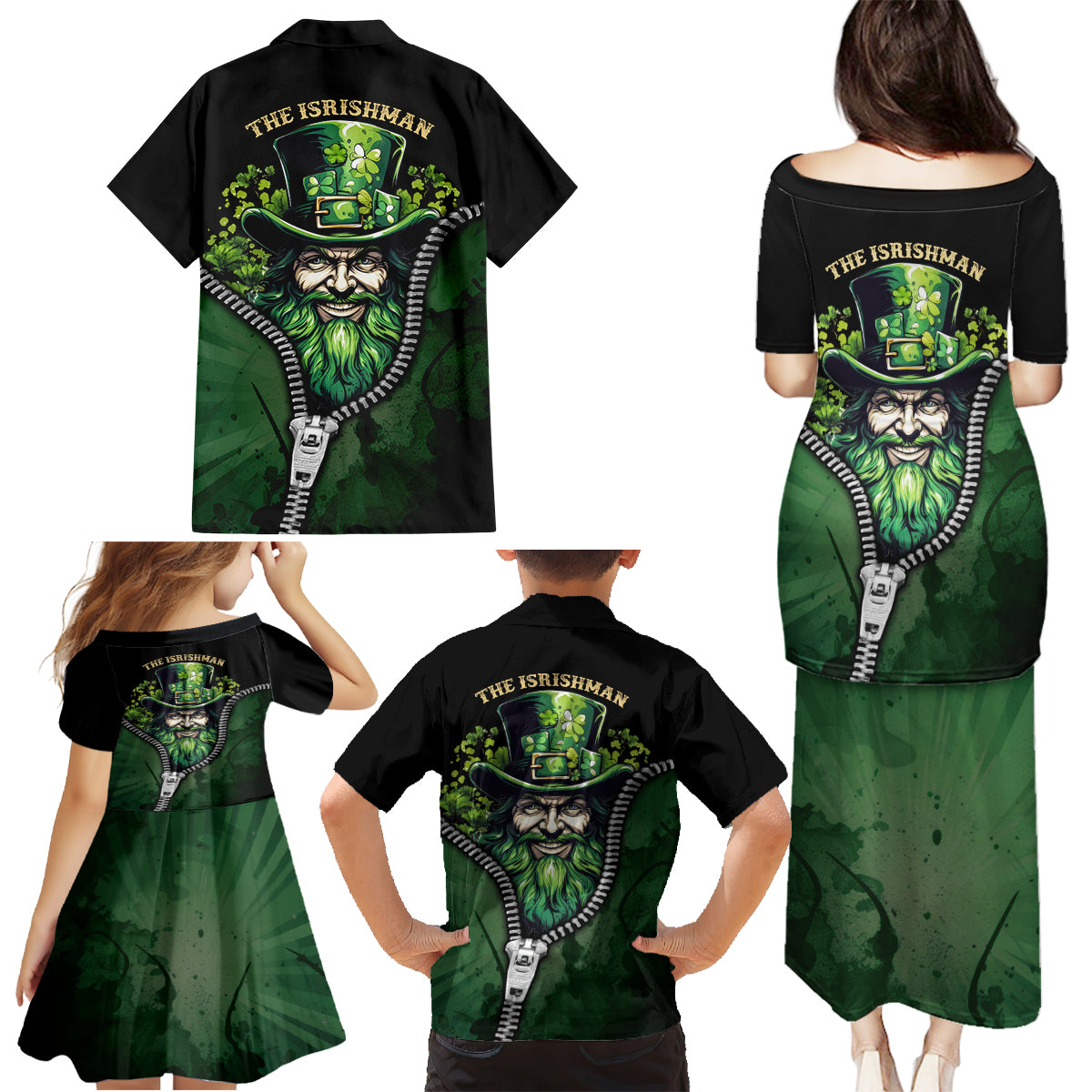 The Irish Man 3D Zip Art Family Matching Puletasi and Hawaiian Shirt - Wonder Print Shop
