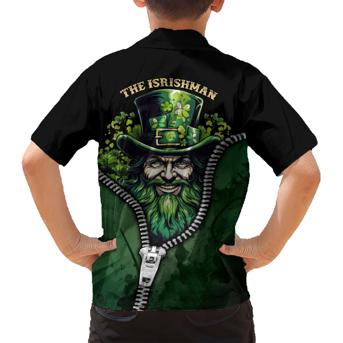 The Irish Man 3D Zip Art Family Matching Short Sleeve Bodycon Dress and Hawaiian Shirt - Wonder Print Shop