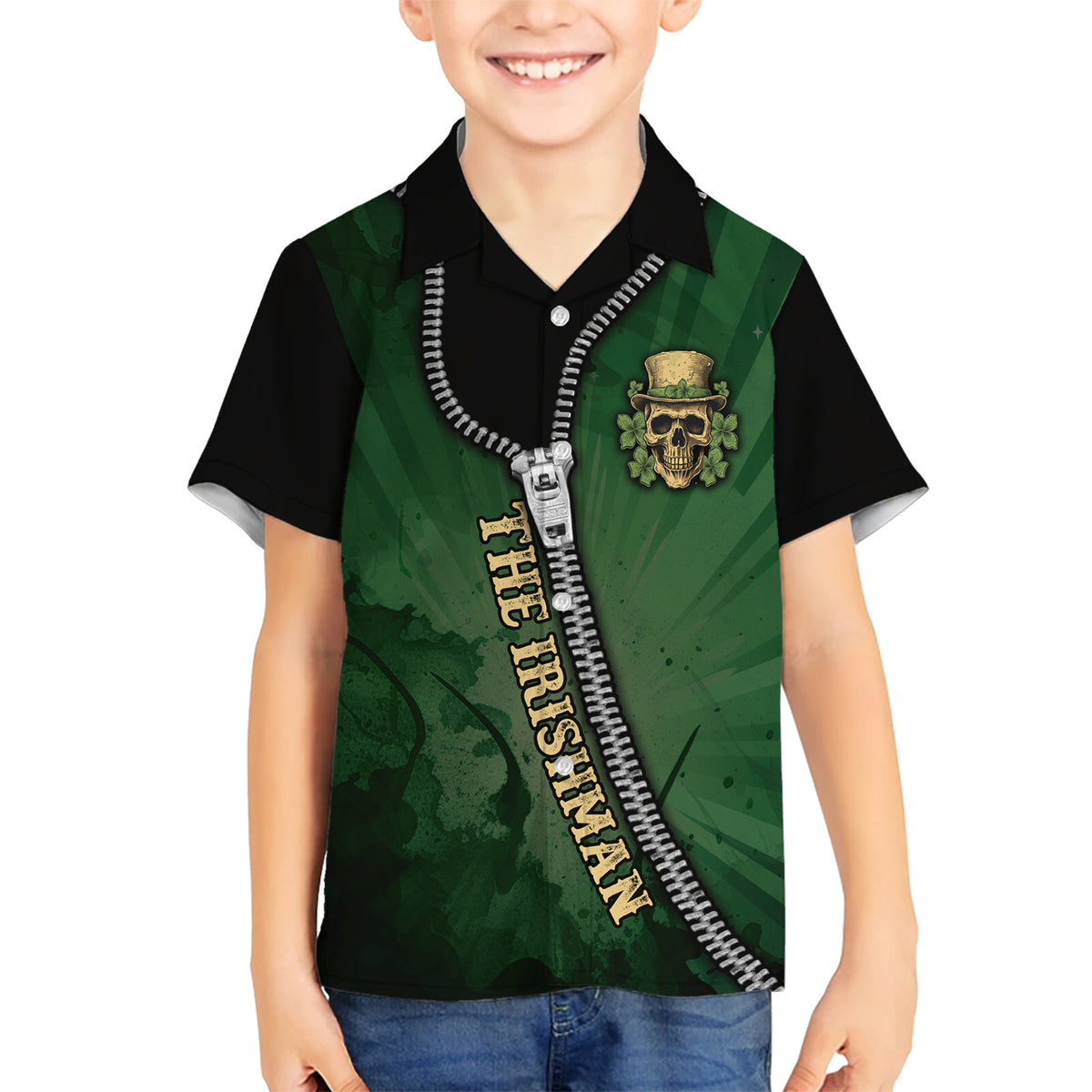 The Irish Man 3D Zip Art Family Matching Short Sleeve Bodycon Dress and Hawaiian Shirt - Wonder Print Shop
