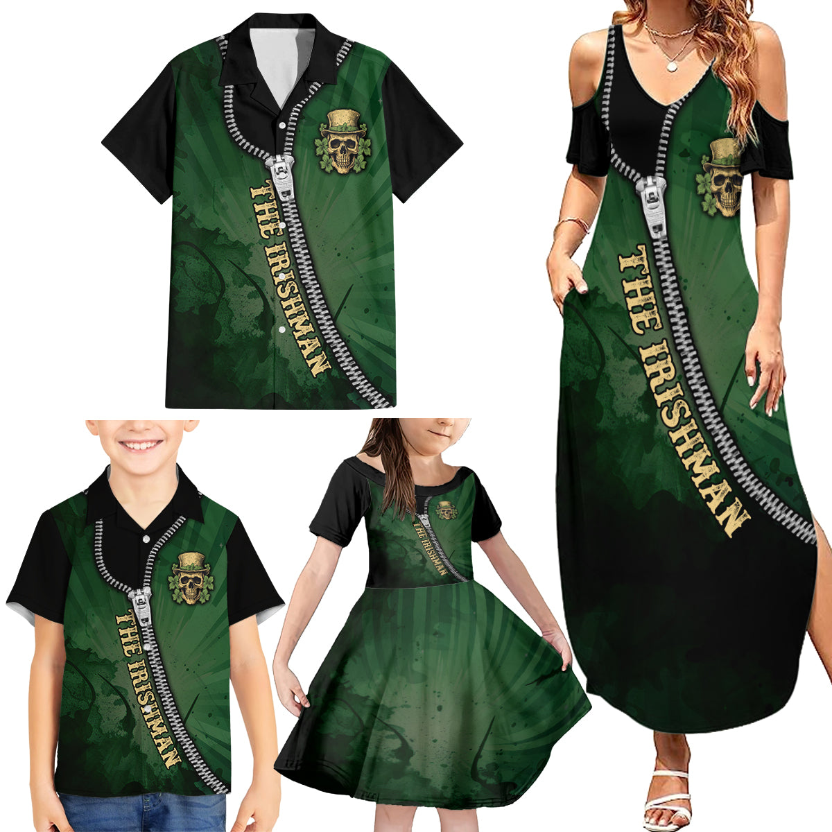 The Irish Man 3D Zip Art Family Matching Summer Maxi Dress and Hawaiian Shirt - Wonder Print Shop