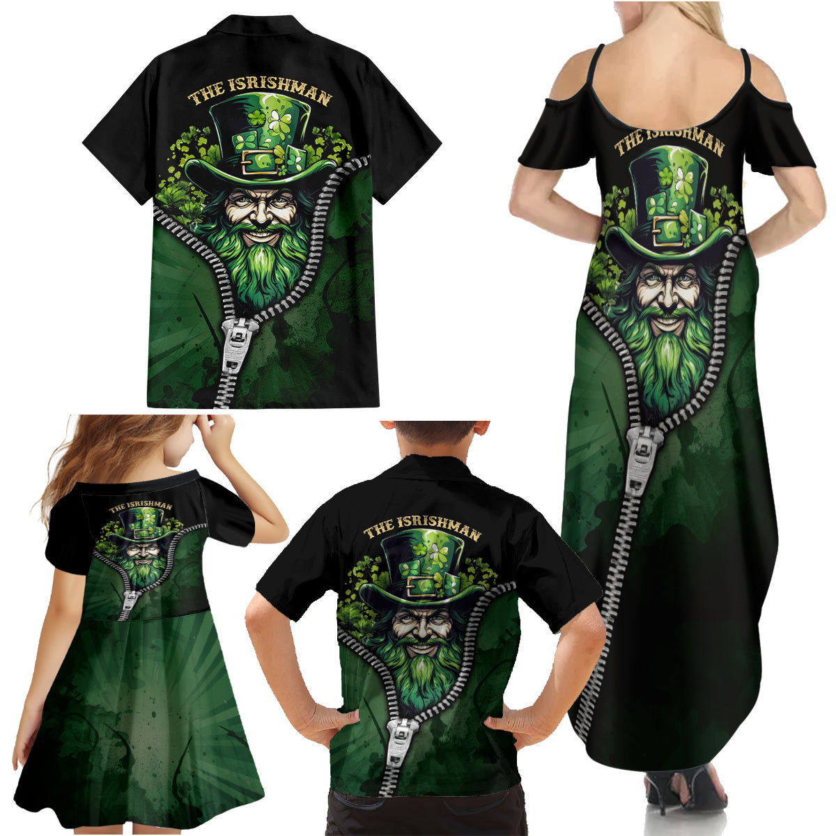 The Irish Man 3D Zip Art Family Matching Summer Maxi Dress and Hawaiian Shirt - Wonder Print Shop