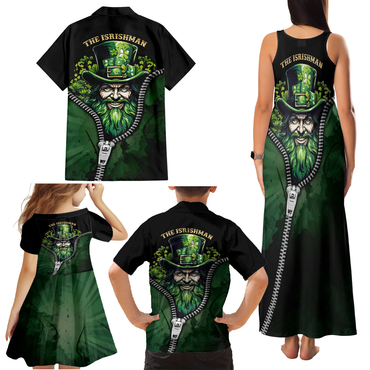 The Irish Man 3D Zip Art Family Matching Tank Maxi Dress and Hawaiian Shirt - Wonder Print Shop