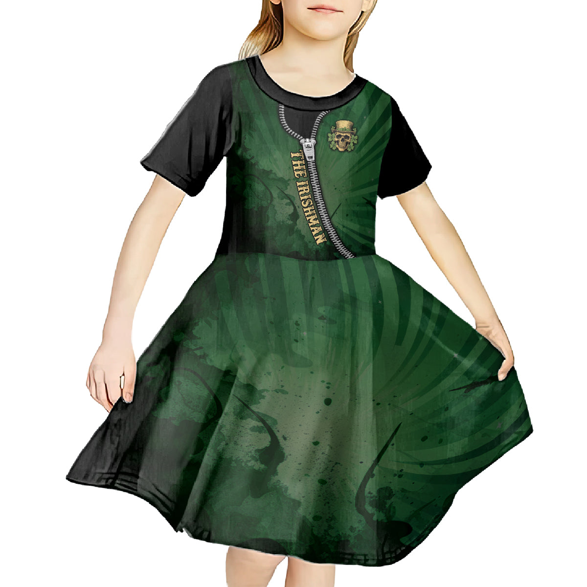 The Irish Man 3D Zip Art Kid Short Sleeve Dress - Wonder Print Shop
