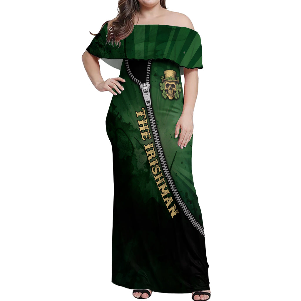 The Irish Man 3D Zip Art Off Shoulder Maxi Dress - Wonder Print Shop