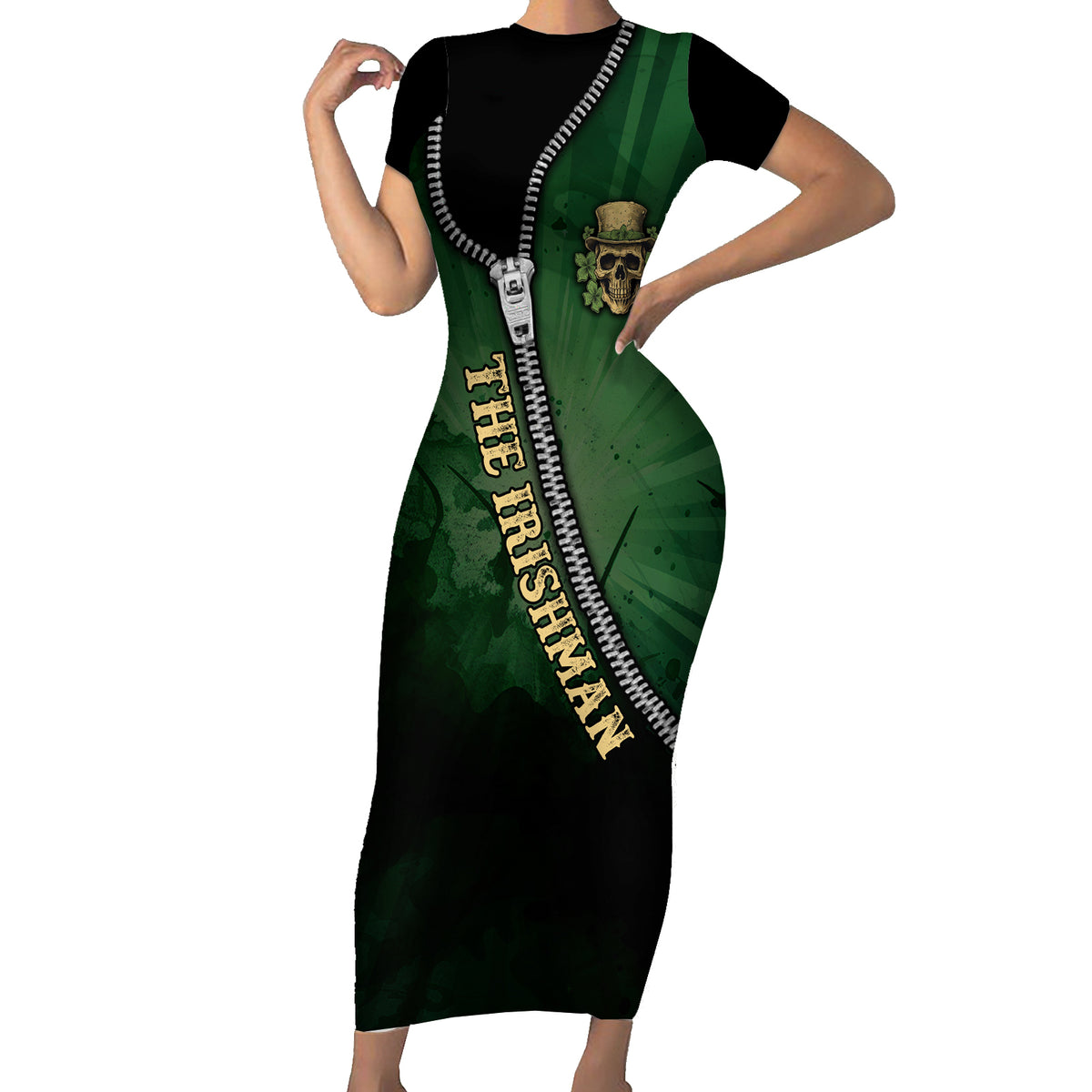 The Irish Man 3D Zip Art Short Sleeve Bodycon Dress - Wonder Print Shop