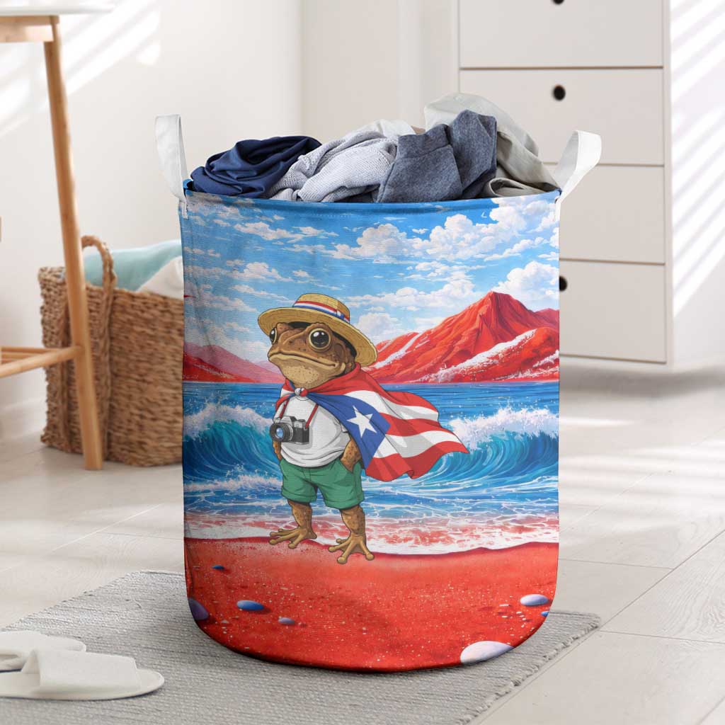 Coqui Frog Puerto Rico Flag Laundry Basket Taino Boricua Puerto Rican