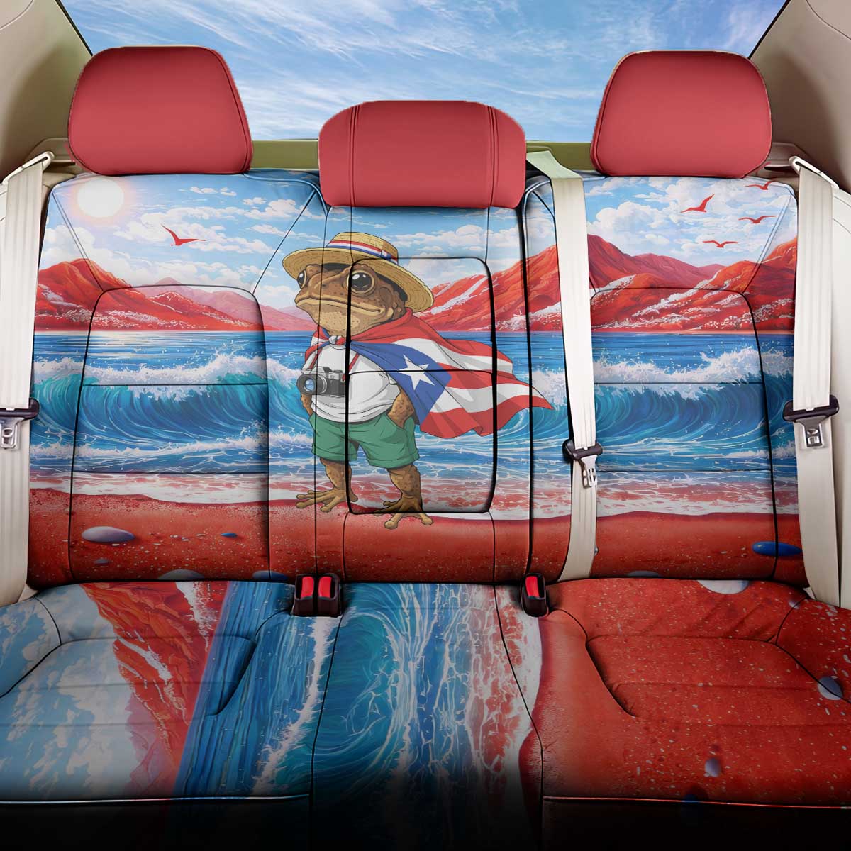 Coqui Frog Puerto Rico Flag Back Car Seat Cover Taino Boricua Puerto Rican