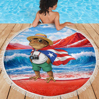 Coqui Frog Puerto Rico Flag Beach Blanket Taino Boricua Puerto Rican