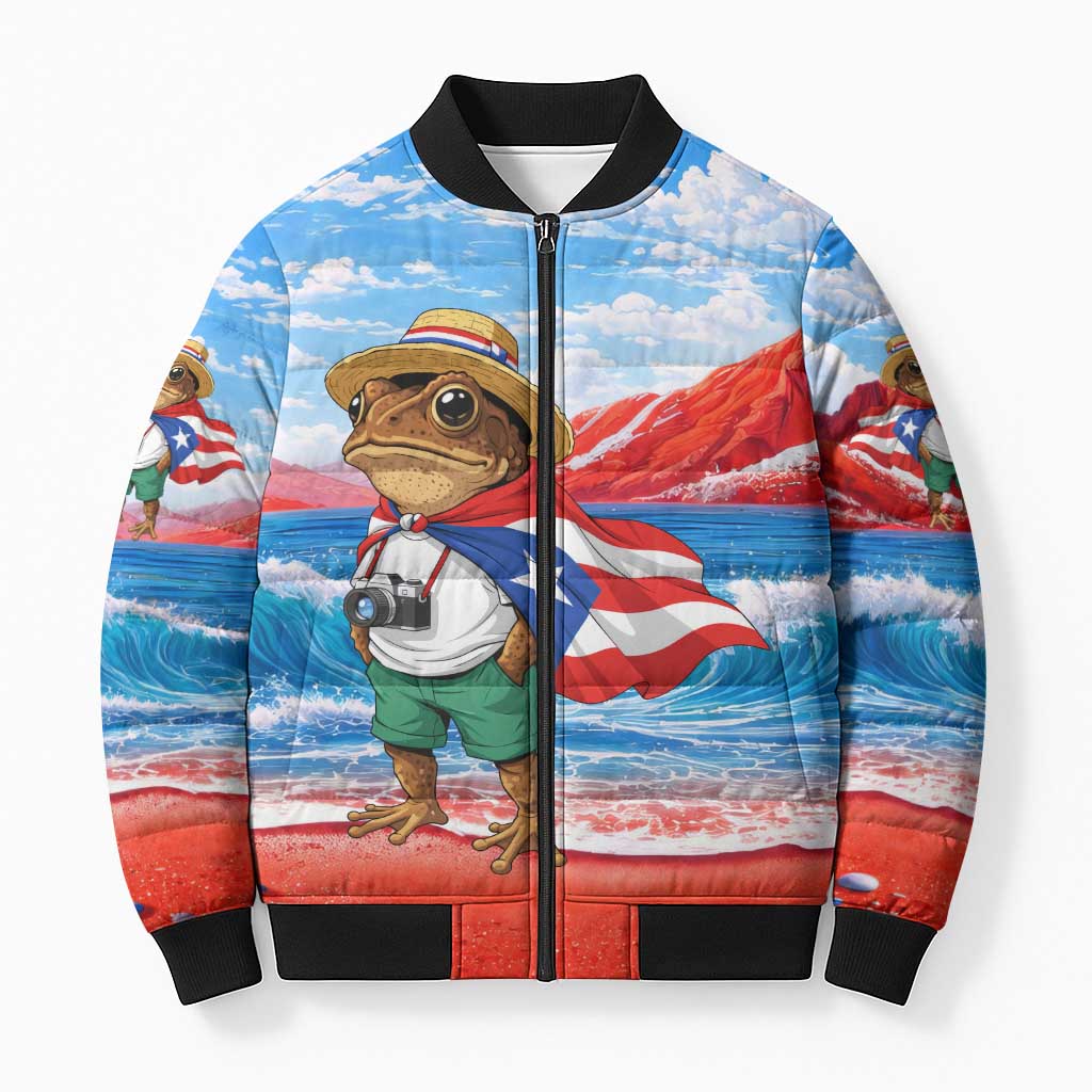 Coqui Frog Puerto Rico Flag Bomber Puffer Jacket Taino Boricua Puerto Rican