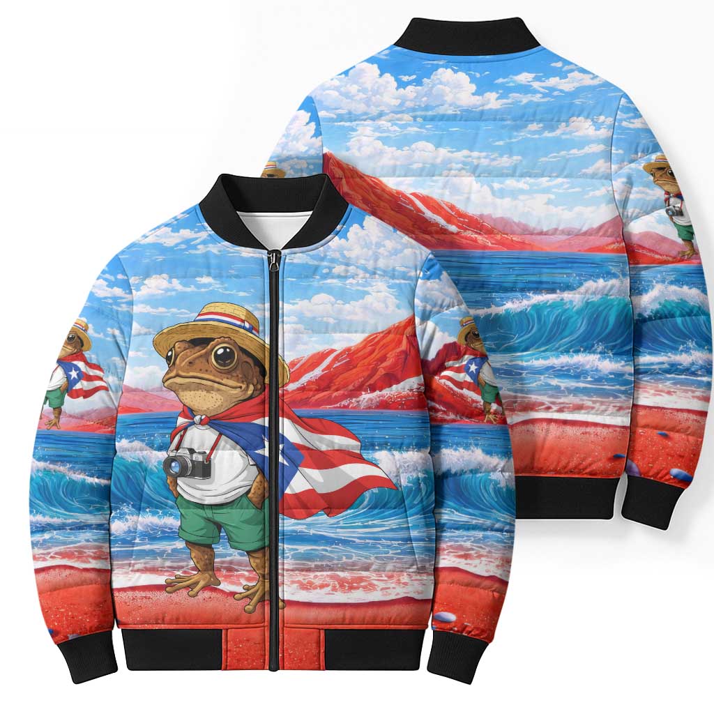 Coqui Frog Puerto Rico Flag Bomber Puffer Jacket Taino Boricua Puerto Rican