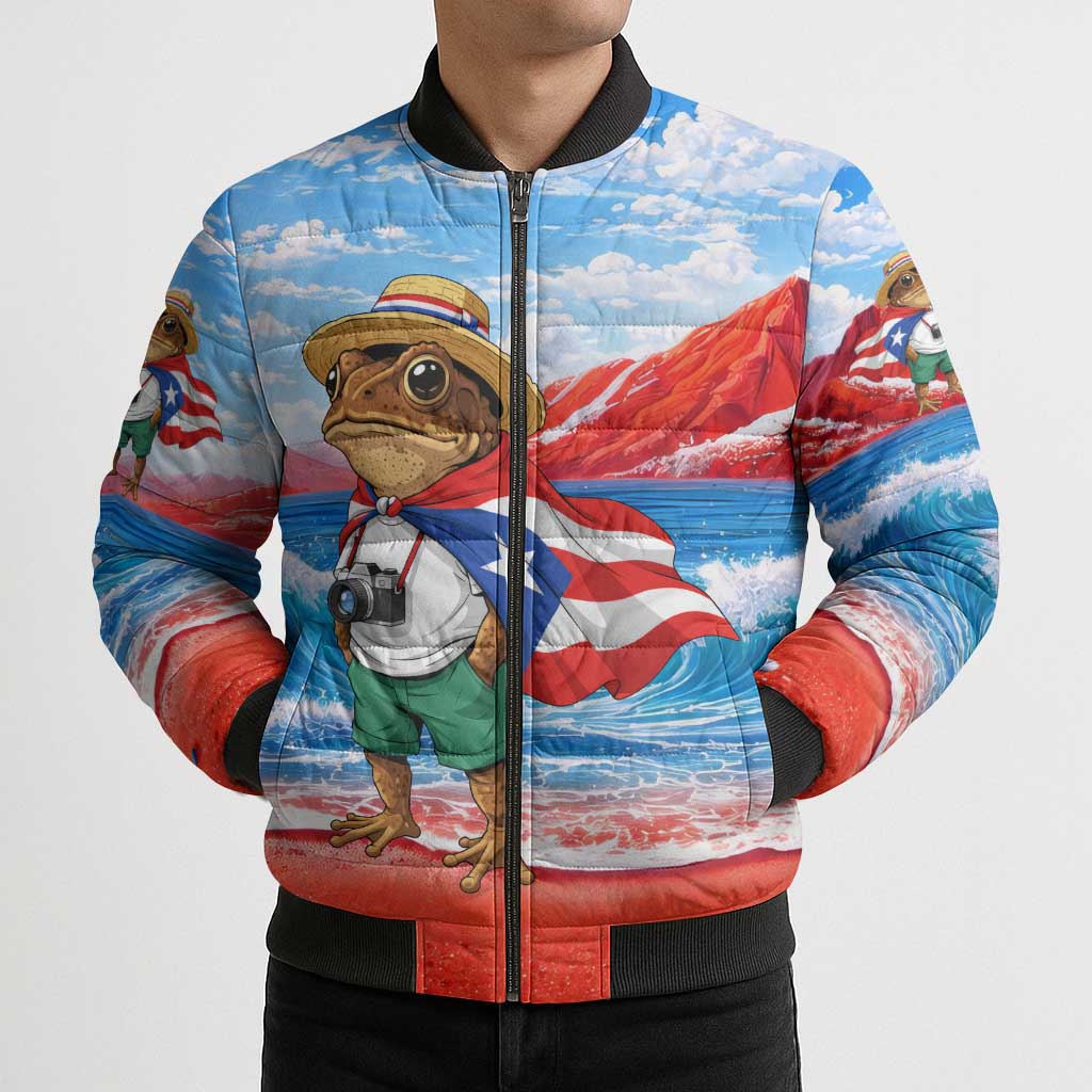 Coqui Frog Puerto Rico Flag Bomber Puffer Jacket Taino Boricua Puerto Rican