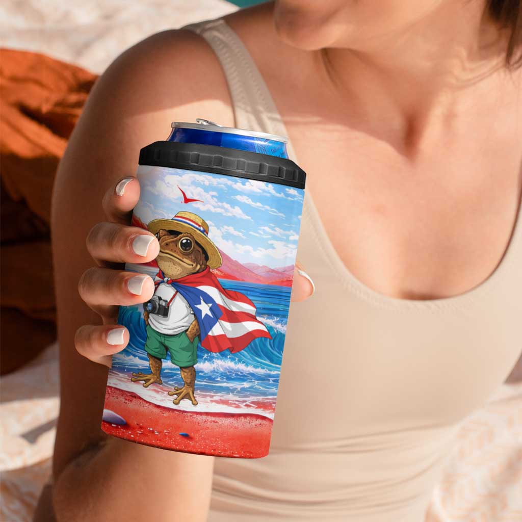 Coqui Frog Puerto Rico Flag 4 in 1 Can Cooler Tumbler Taino Boricua Puerto Rican