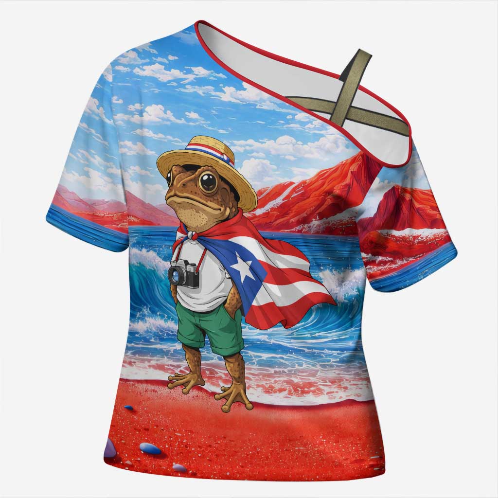 Coqui Frog Puerto Rico Flag Cross Shoulder Shirt Taino Boricua Puerto Rican