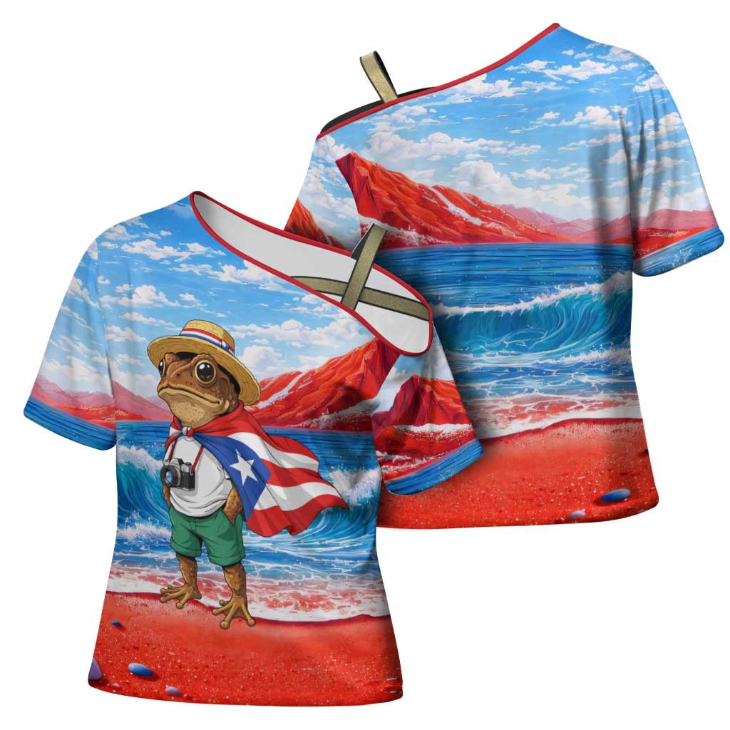 Coqui Frog Puerto Rico Flag Cross Shoulder Shirt Taino Boricua Puerto Rican