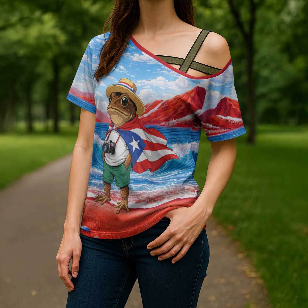 Coqui Frog Puerto Rico Flag Cross Shoulder Shirt Taino Boricua Puerto Rican