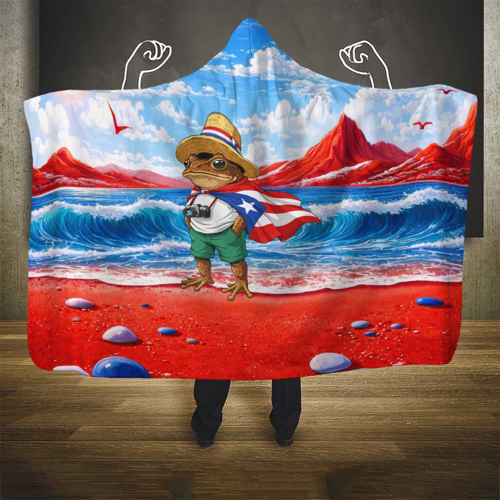Coqui Frog Puerto Rico Flag Hooded Blanket Taino Boricua Puerto Rican