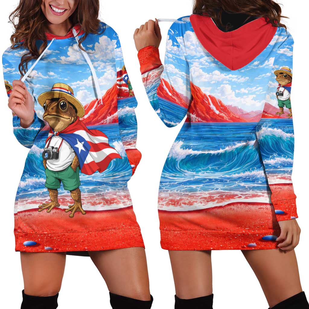 Coqui Frog Puerto Rico Flag Hoodie Dress Taino Boricua Puerto Rican