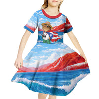 Coqui Frog Puerto Rico Flag Kid Short Sleeve Dress Taino Boricua Puerto Rican