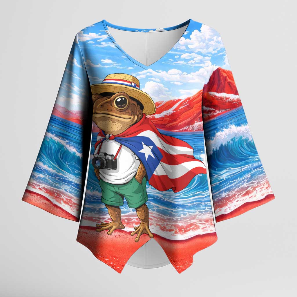 Coqui Frog Puerto Rico Flag Kimono Sleeve Blouse Taino Boricua Puerto Rican