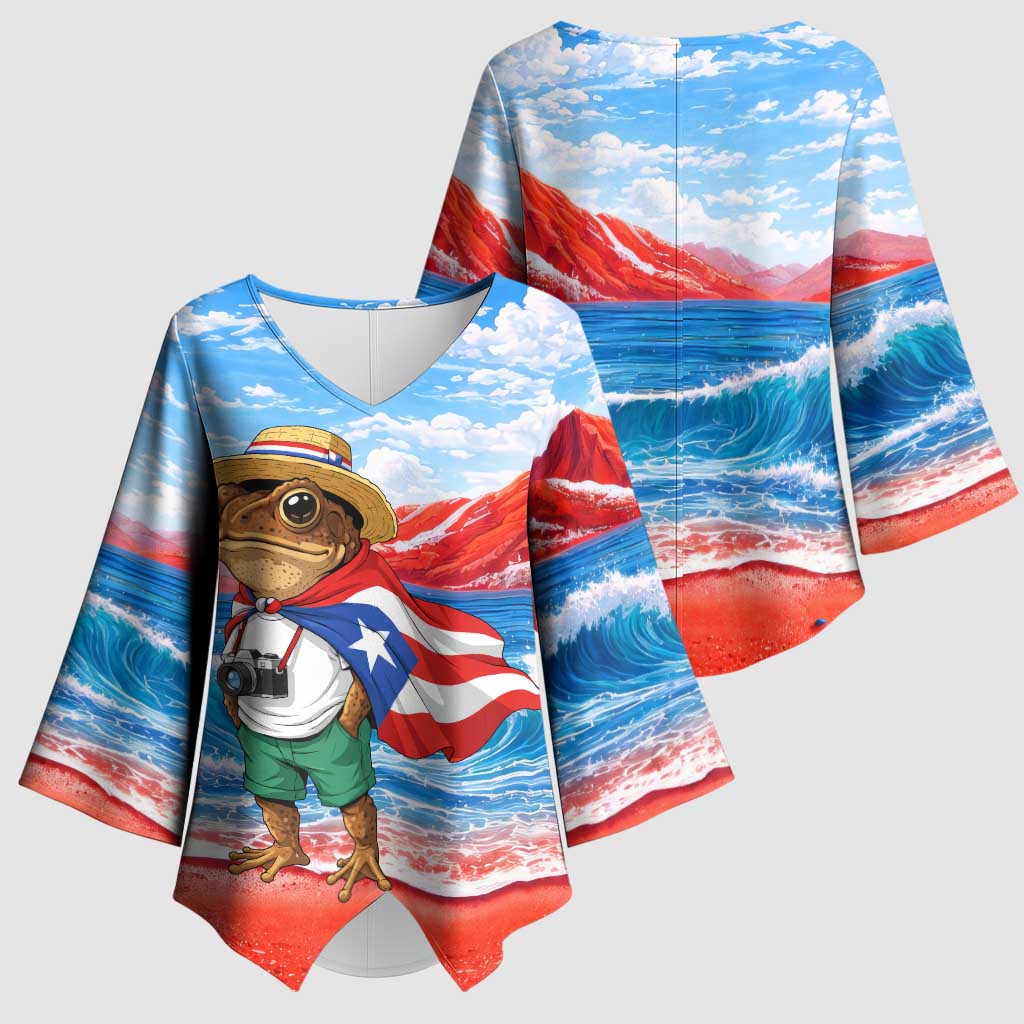 Coqui Frog Puerto Rico Flag Kimono Sleeve Blouse Taino Boricua Puerto Rican