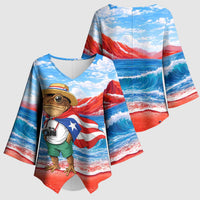Coqui Frog Puerto Rico Flag Kimono Sleeve Blouse Taino Boricua Puerto Rican
