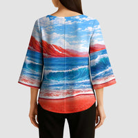 Coqui Frog Puerto Rico Flag Kimono Sleeve Blouse Taino Boricua Puerto Rican