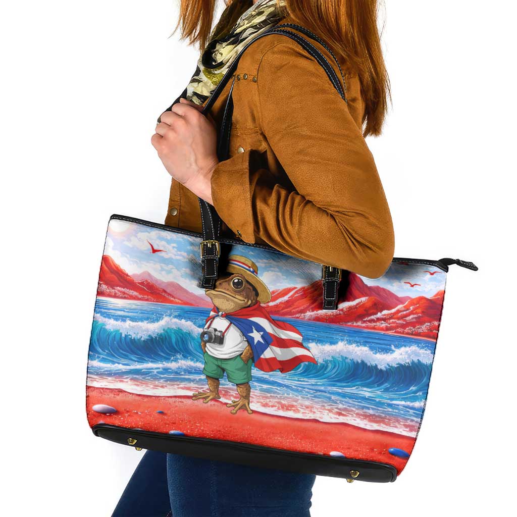 Coqui Frog Puerto Rico Flag Leather Tote Bag Taino Boricua Puerto Rican