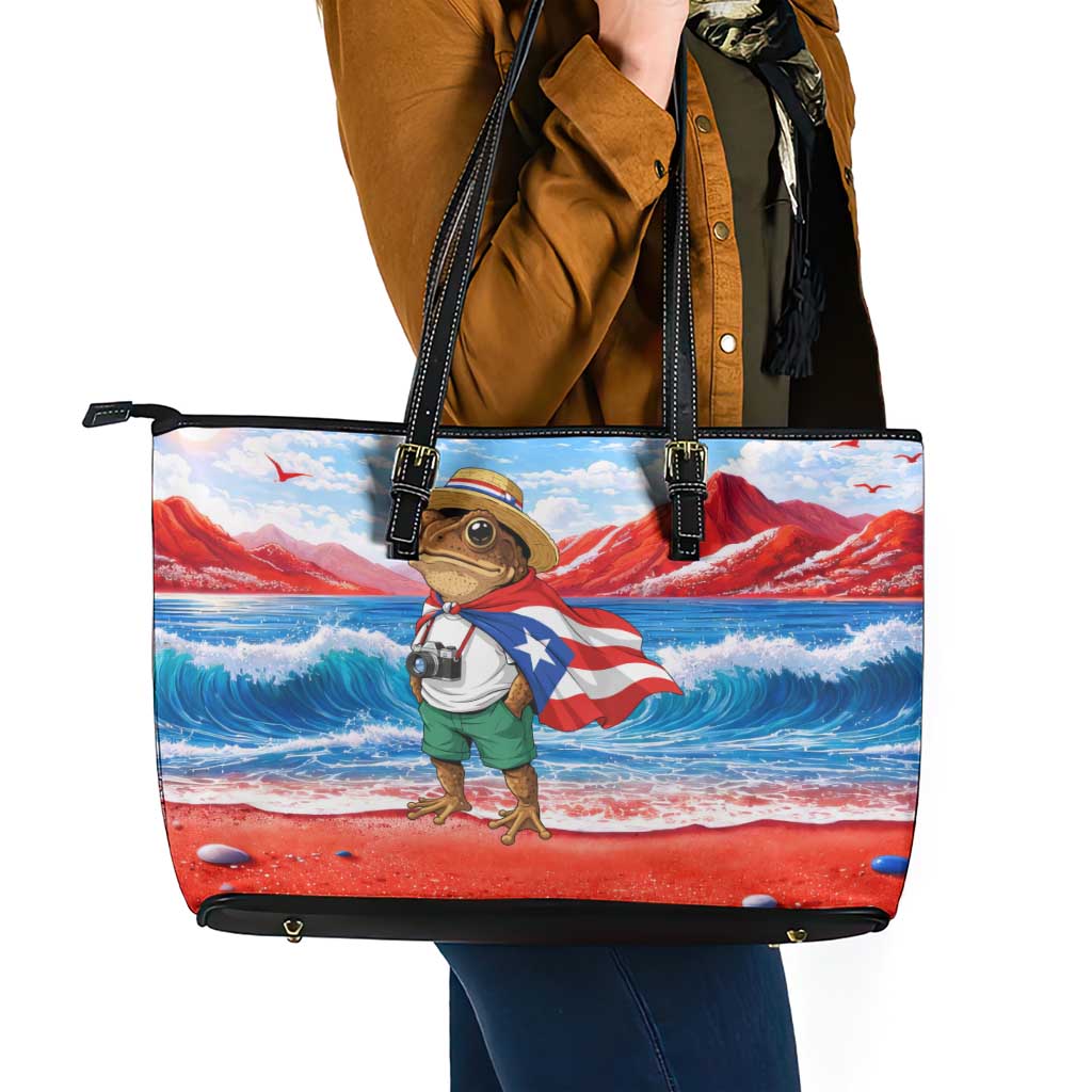 Coqui Frog Puerto Rico Flag Leather Tote Bag Taino Boricua Puerto Rican