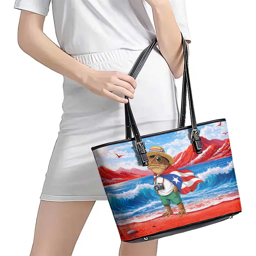Coqui Frog Puerto Rico Flag Leather Tote Bag Taino Boricua Puerto Rican