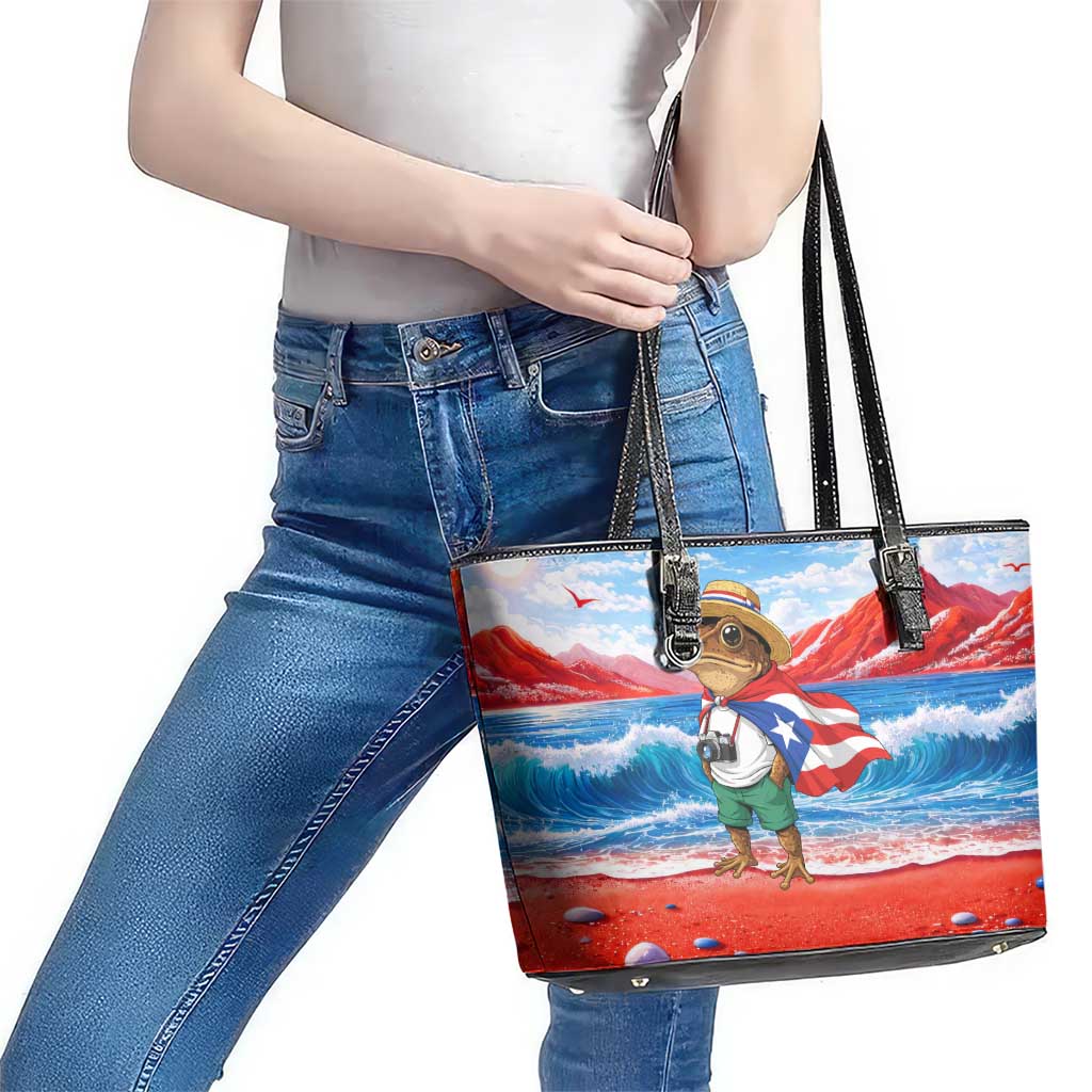 Coqui Frog Puerto Rico Flag Leather Tote Bag Taino Boricua Puerto Rican