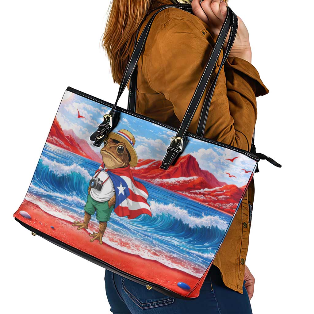Coqui Frog Puerto Rico Flag Leather Tote Bag Taino Boricua Puerto Rican
