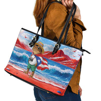 Coqui Frog Puerto Rico Flag Leather Tote Bag Taino Boricua Puerto Rican