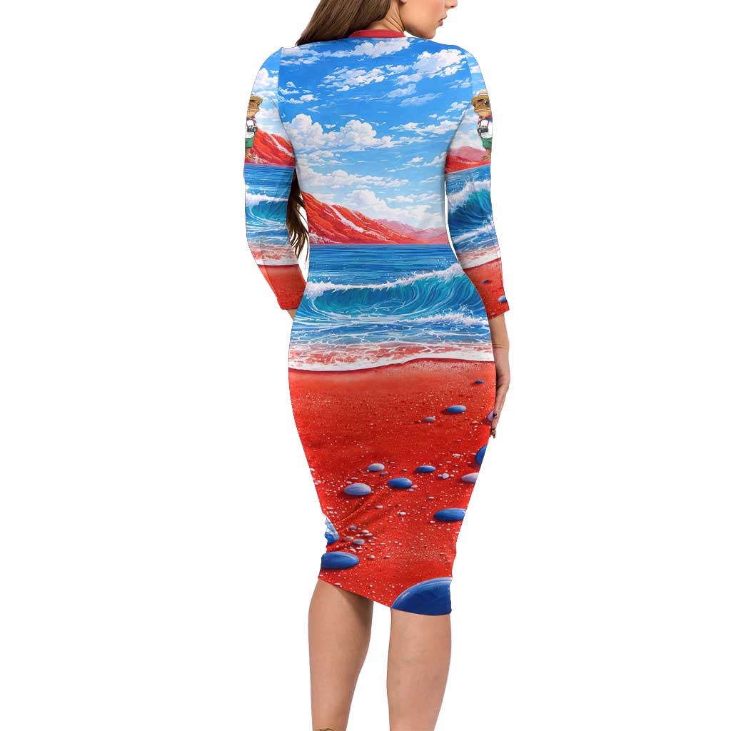 Coqui Frog Puerto Rico Flag Long Sleeve Bodycon Dress Taino Boricua Puerto Rican