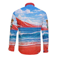 Coqui Frog Puerto Rico Flag Long Sleeve Button Shirt Taino Boricua Puerto Rican