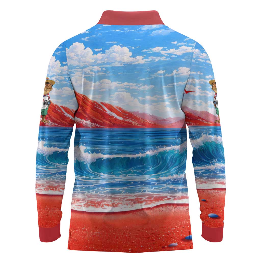 Coqui Frog Puerto Rico Flag Long Sleeve Polo Shirt Taino Boricua Puerto Rican