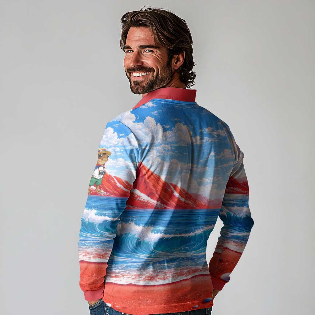 Coqui Frog Puerto Rico Flag Long Sleeve Polo Shirt Taino Boricua Puerto Rican